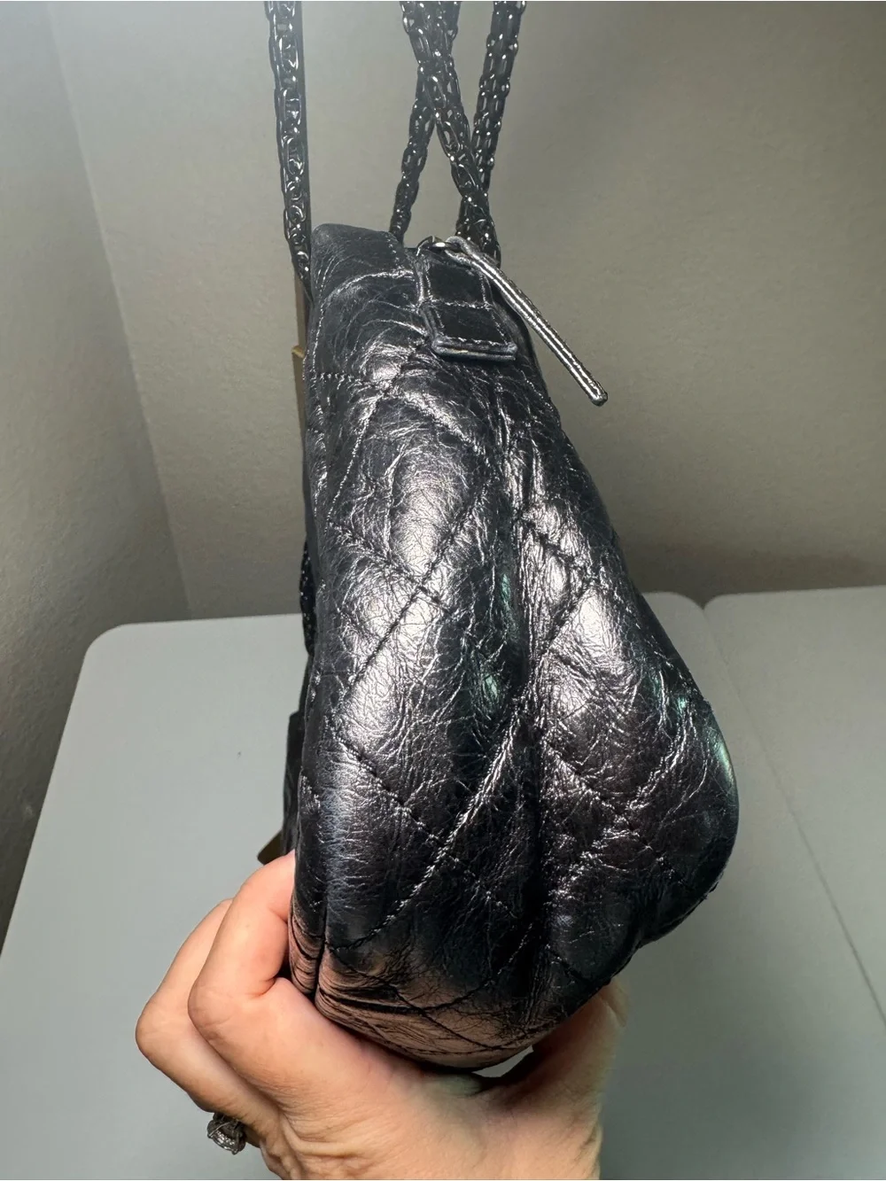 Authentic CHANEL 2.55 Reissue Medium Camera Bag Black Aged Calfskin Ruthenium